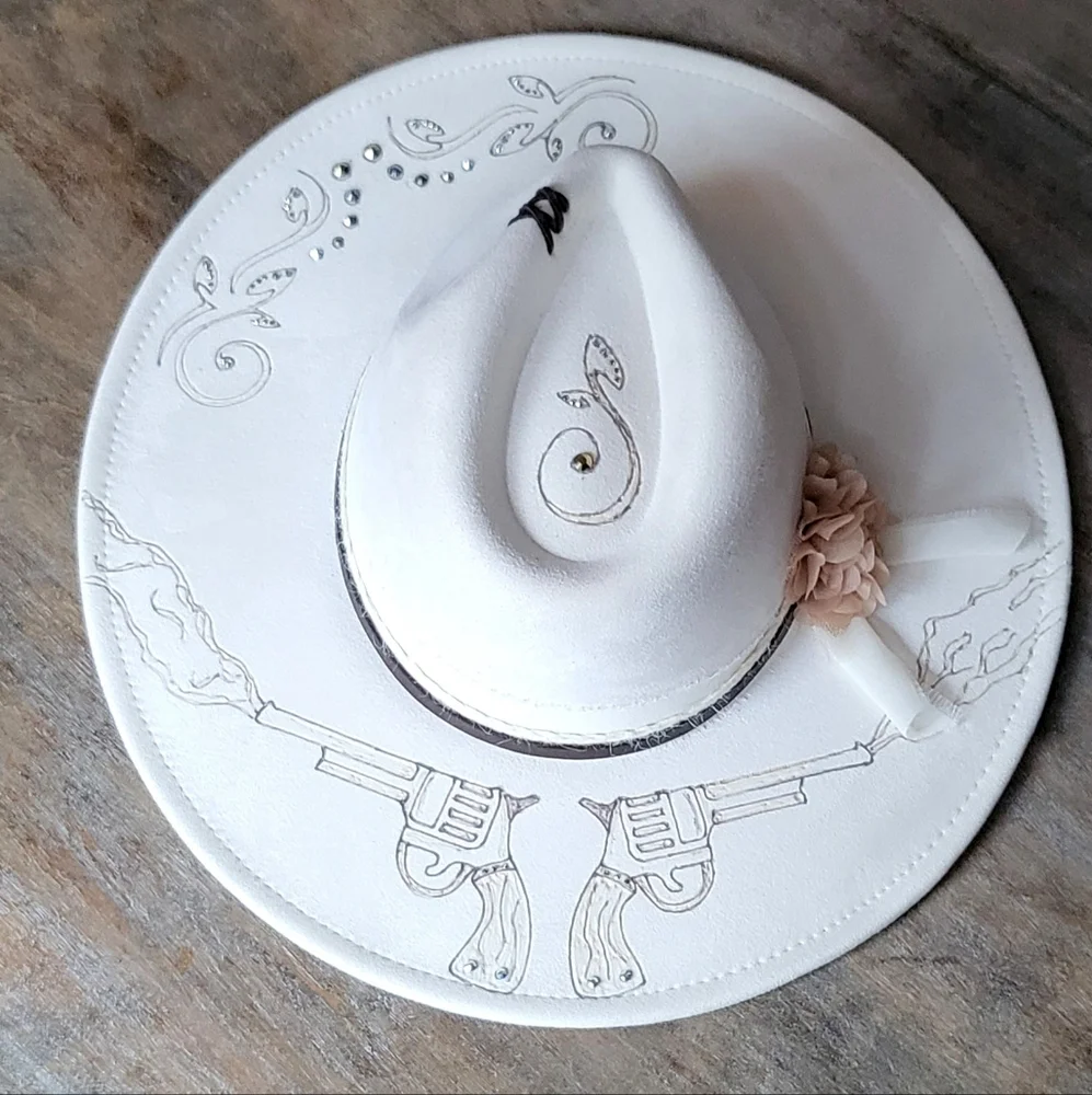 NWT Ivory burned fedora cowboy hat with studs - Picture 3 of 8